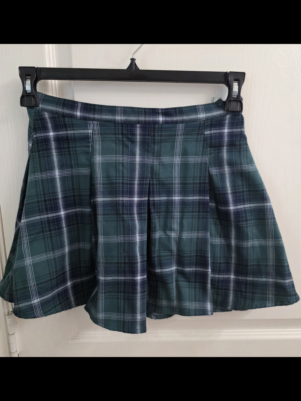 SO Green Navy Plaid Pleated Skater Skirt